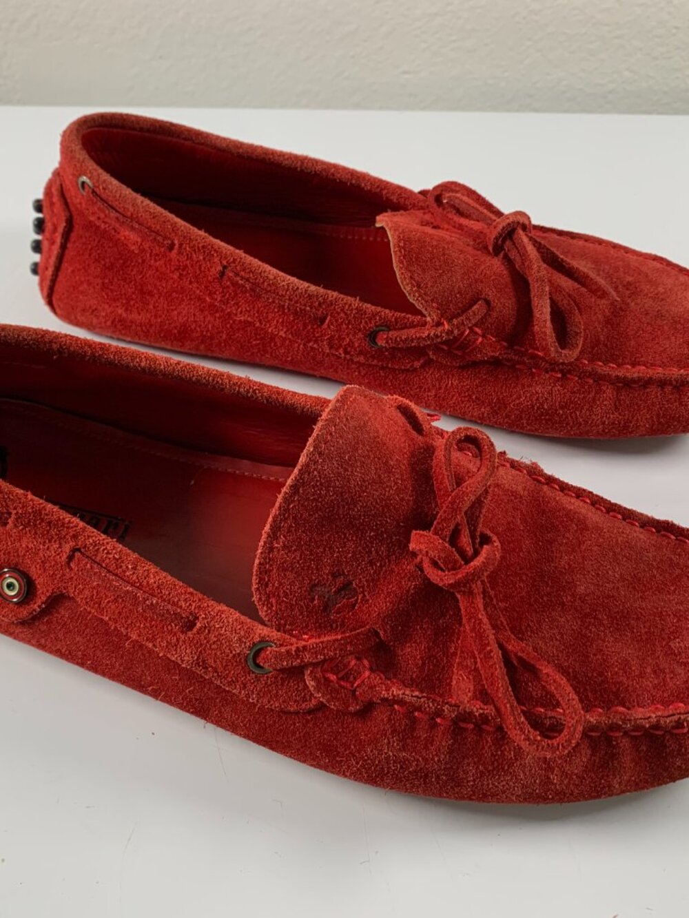 TODS For Ferrari Men size 10.5 (43) Red Suede Slip On Loafers Driving Shoes FLAW